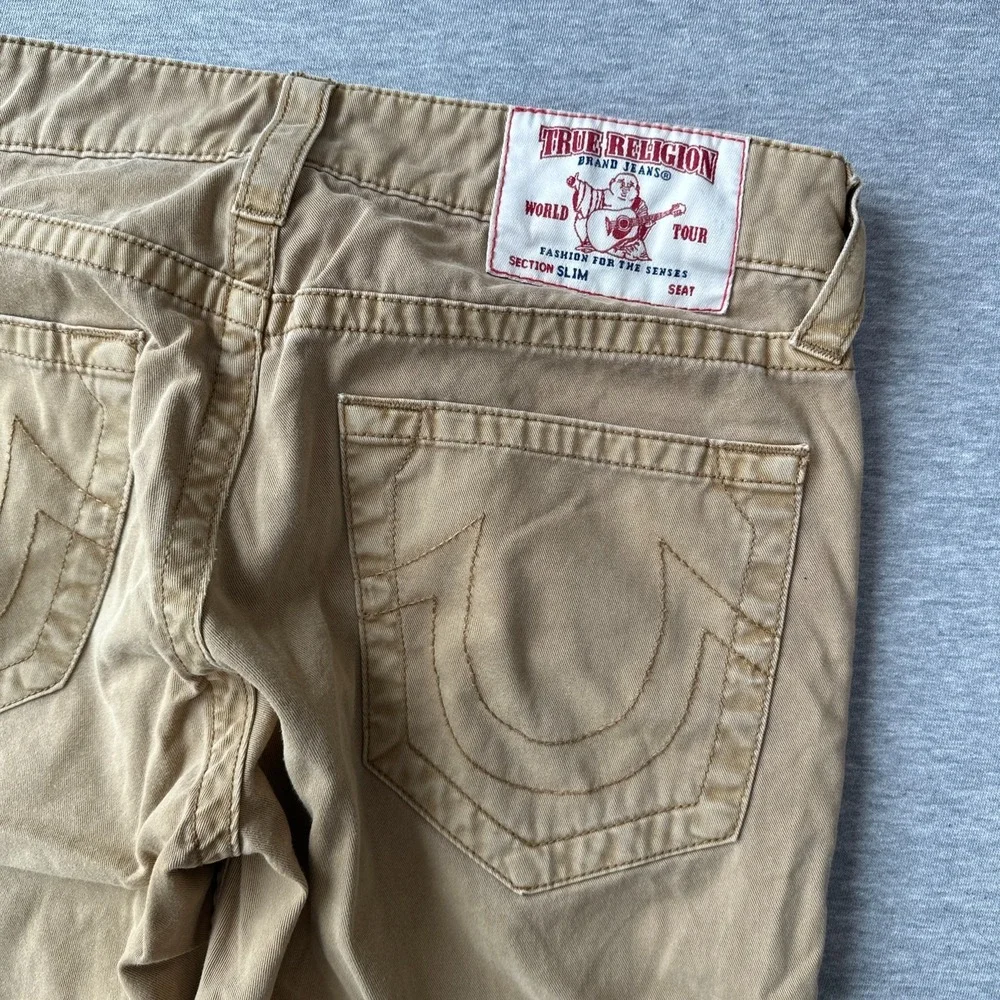 True Religion Men's Slim Jeans Size 32x30 Tan Beige Denim
